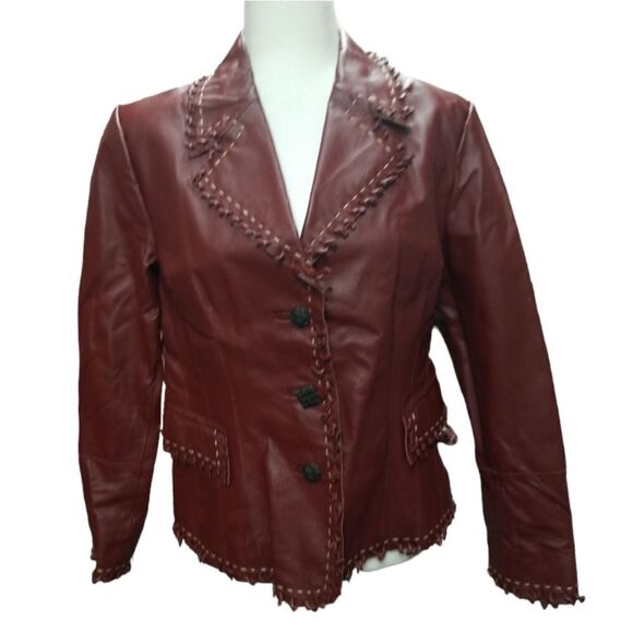Pamela McCoy Collections Jacket Genuine Fringe Maroon Size Medium - Picture 1 of 10